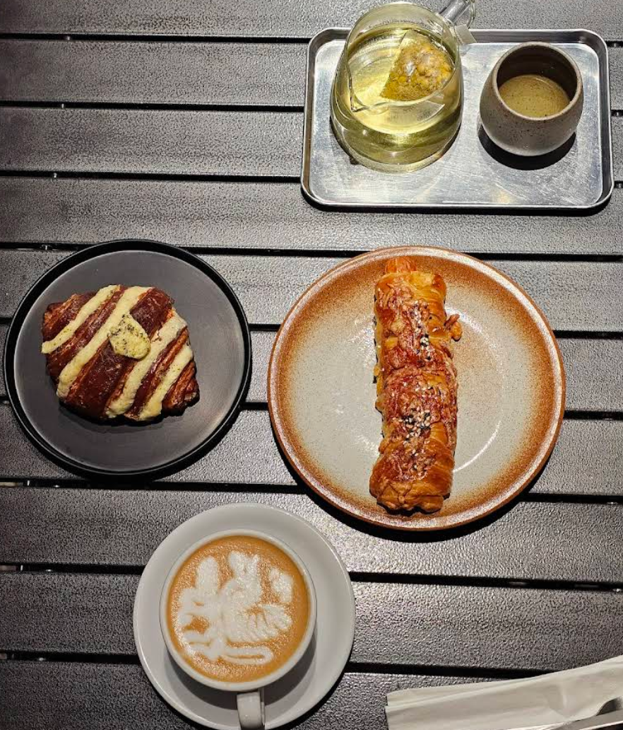 Lumière coffee and pastries flatlay